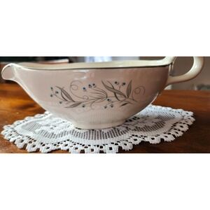 Vintage Homer Laughlin Gravy Boat Blue Floral Design Silver Rim